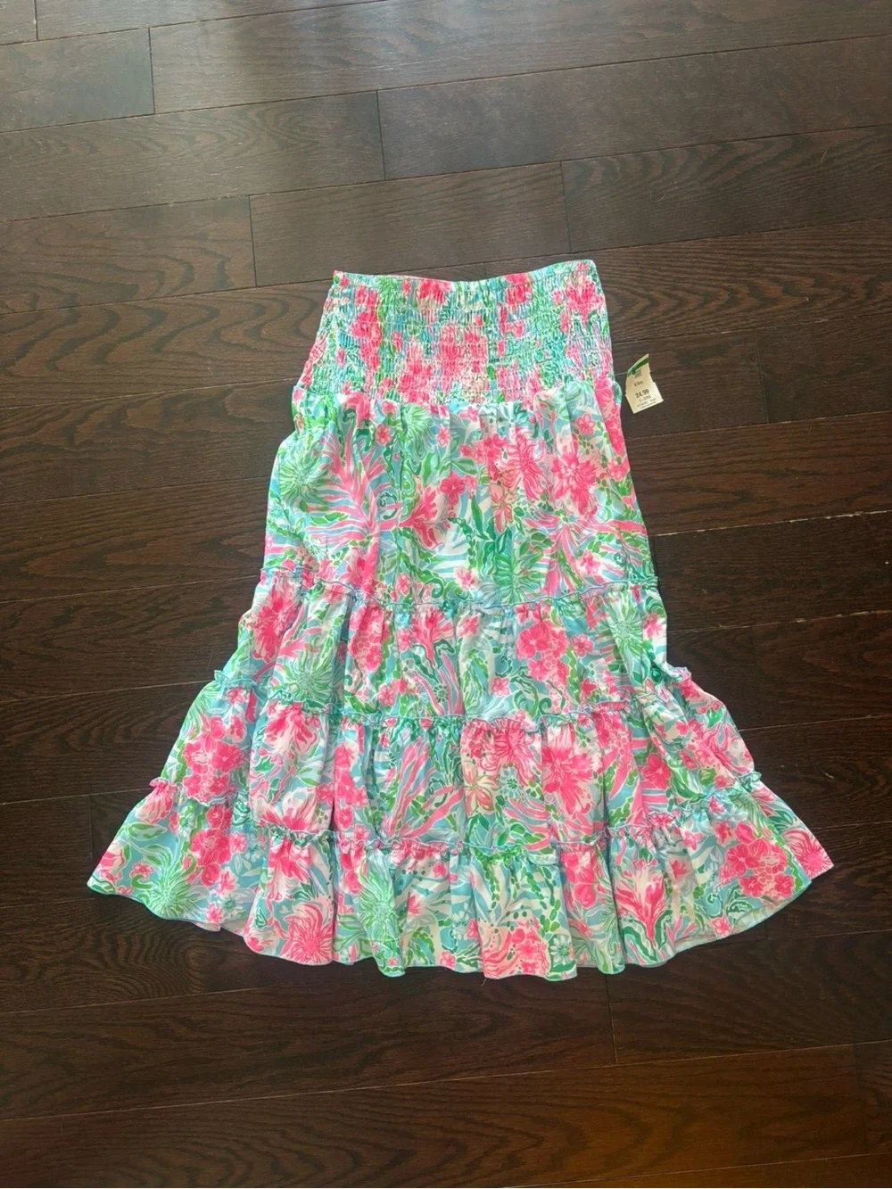Lilly Pulitzer Pink and Green Floral Tiered Maxi Skirt